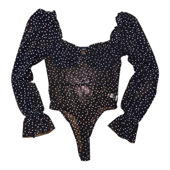 PrettyLittleThing Blue and White Puff Sleeve Bodysuit - Picture 3 of 5